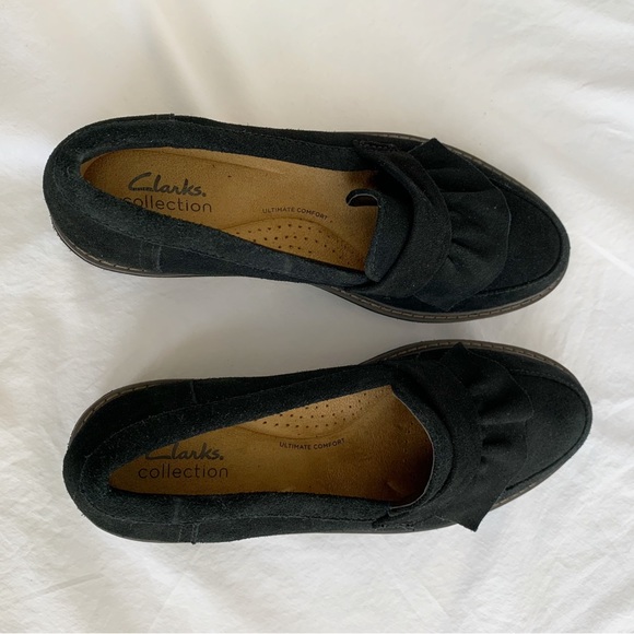Clarks Loafers Airabel chunky heel size 7.5 US black suede upper woman’s - Picture 9 of 16